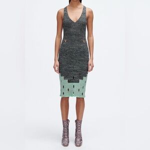 RACHEL COMEY Millay Ribbed Cutout Midi Dress Green Grey XS
